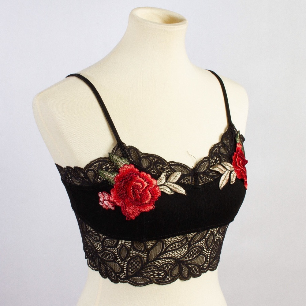 FashionNova Rose Embroidered Lace Bralette